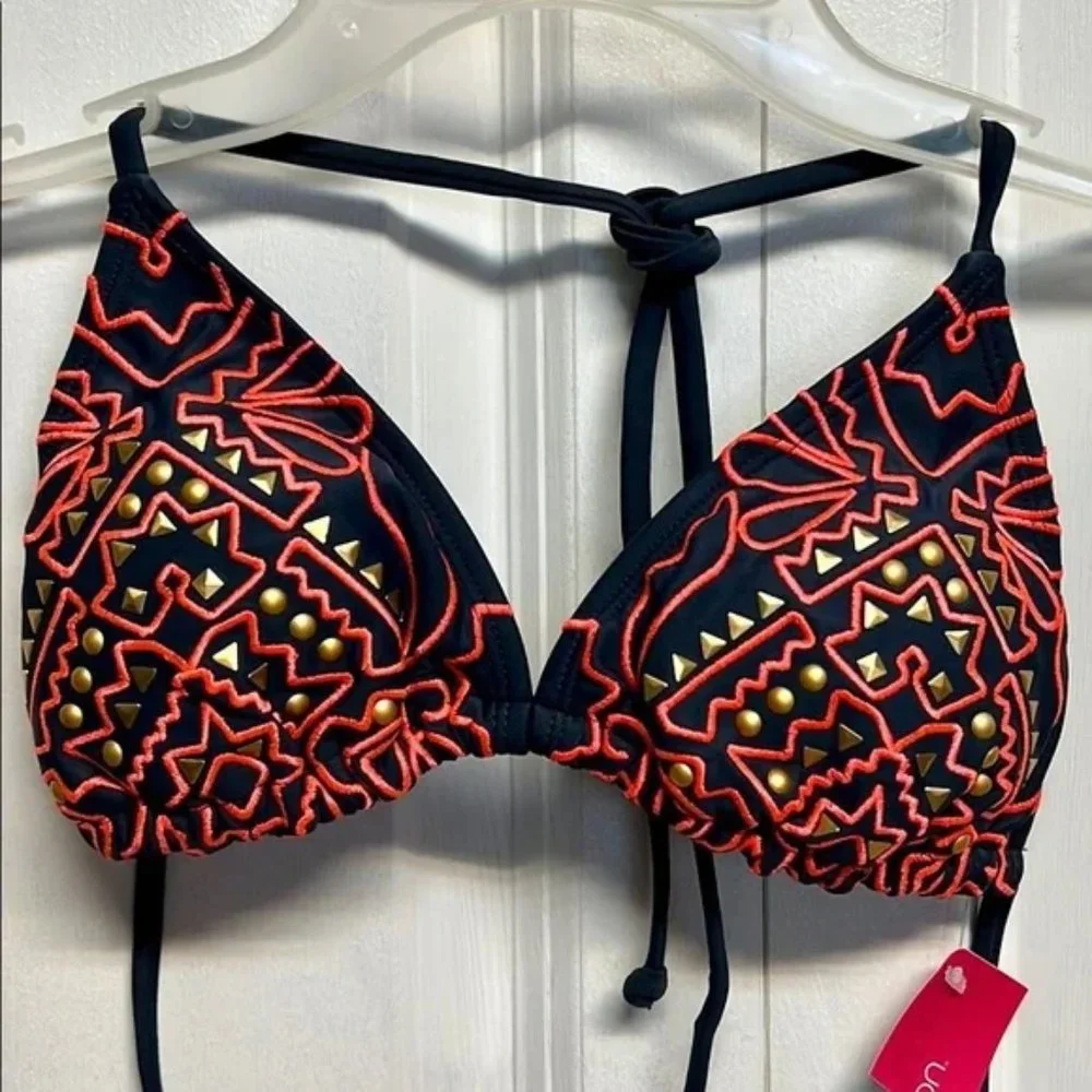 Xhilaration Pink Gray Gold Beaded String Bikini Top Jr Size XS NWT